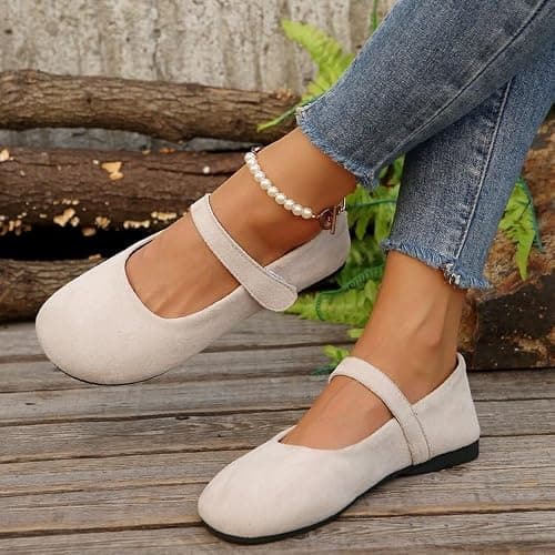 Women's Suede Mary Jane Round Toe Ballet Shoes, with Straps Lightweight Breathable Comfortable Dressy Shoe (Brown,10) — view 6