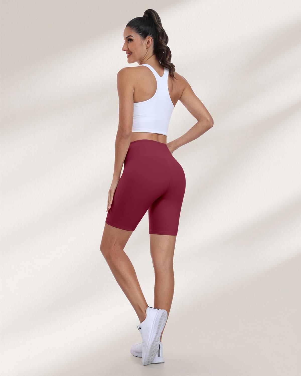 Pantalones cortos de ciclismo para mujer, cintura alta, control de abdomen, suaves, atléticos, gimnasio, yoga — view 4