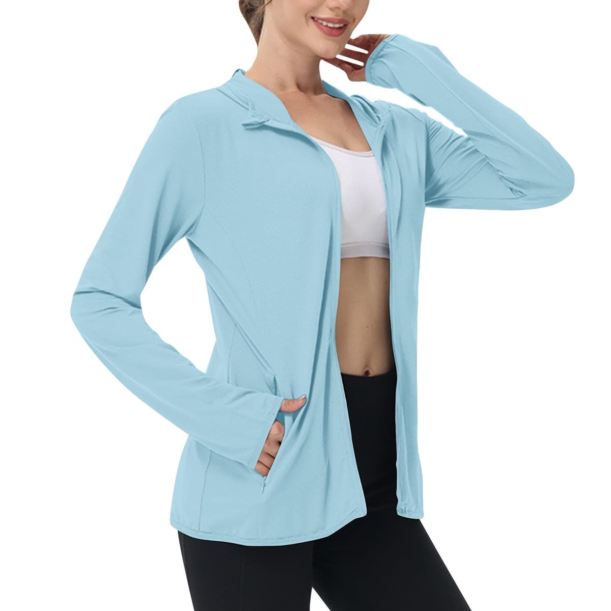 Sun Jacket for Women UPF 50+ Lightweight Athletic Jacket Sun Protection Full Zip Hoodies Shirts Hiking Outdoor Pockets — view 12