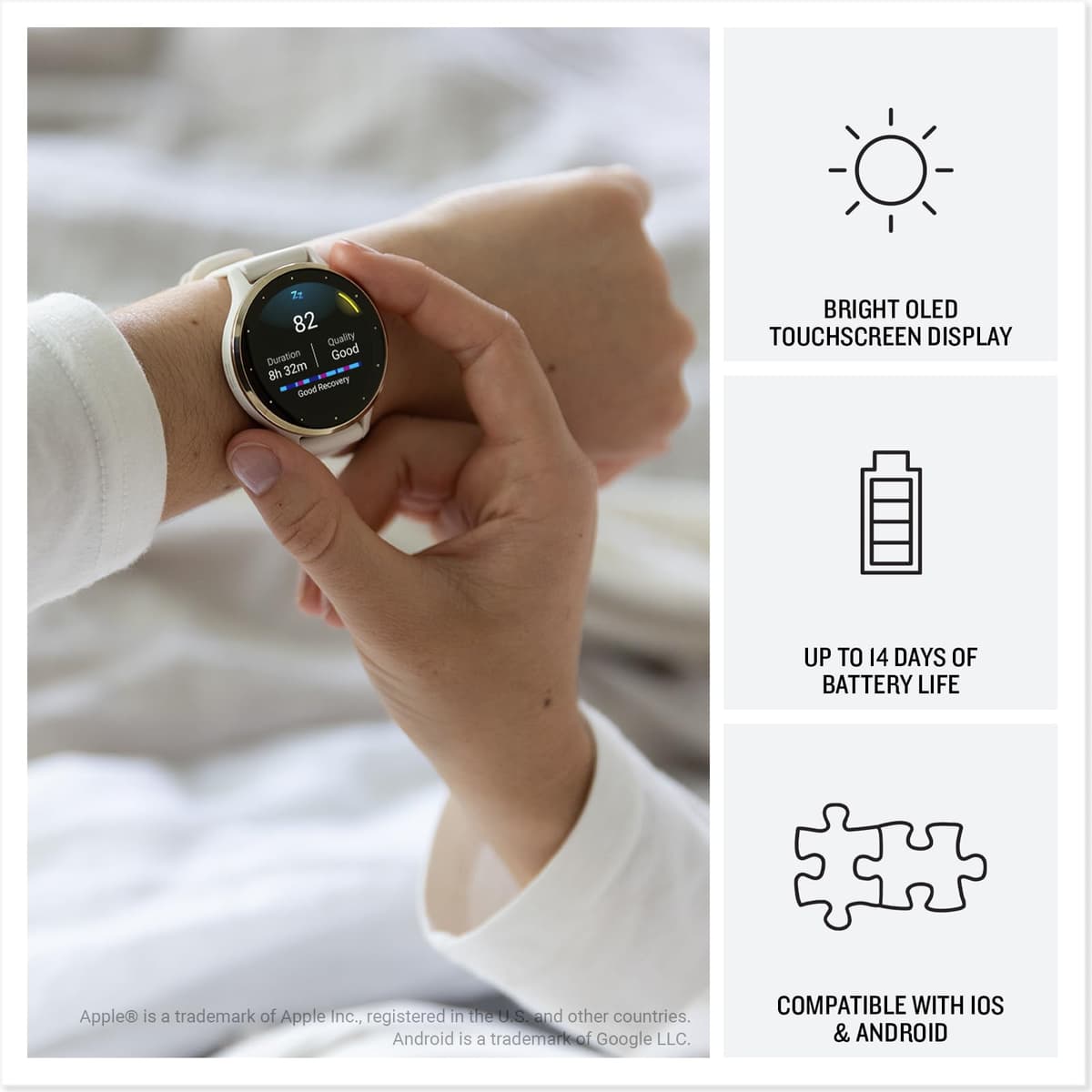 Garmin Venu 3S GPS Smartwatch, 41 mm, AMOLED, French Grey — view 3