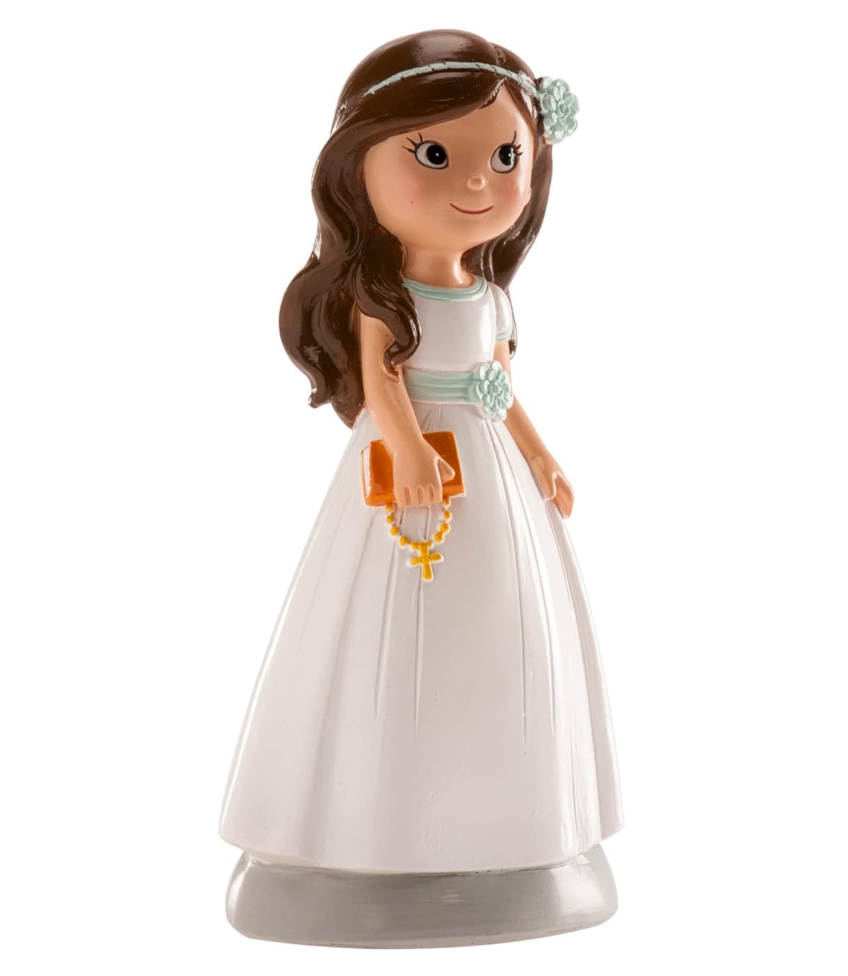 dekora - Figura Decorativa para Primera Comunión - Niña con Catecismo - Elaborada en Resina - Adorno para Tartas - 13 Centímetros de Alto - Diseño Original y Detallado - Apto para Contacto Alimentario