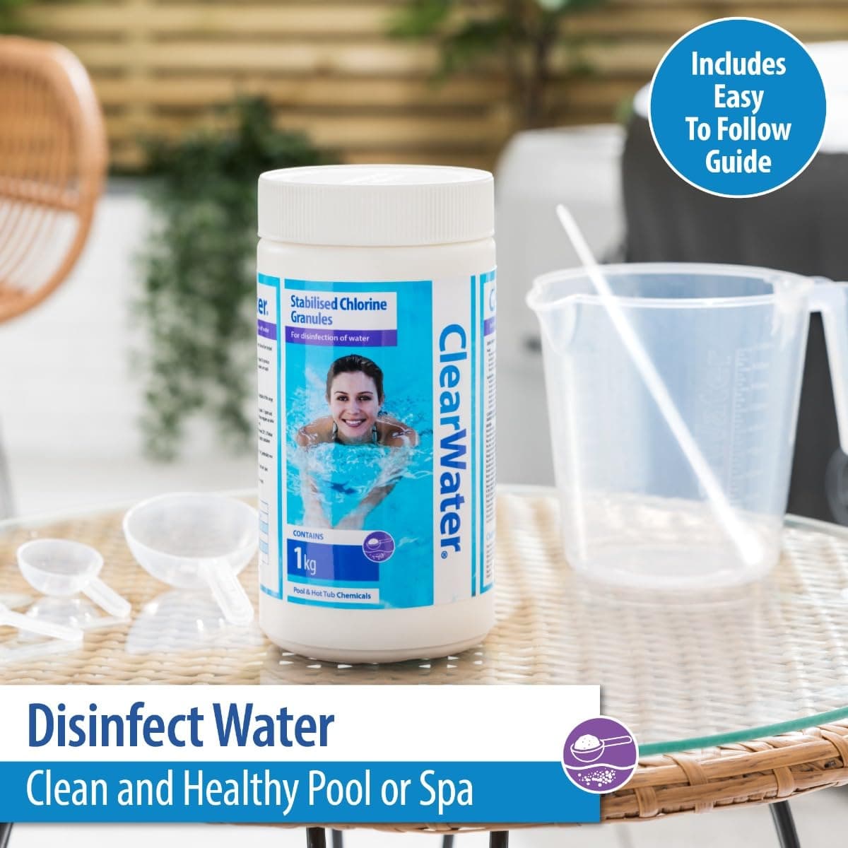 Clearwater Chlorine Granules for Hot Tub Spa and Swimming Pool Water Treatment for Rapid Disinfecting and Cleaning, 1 kg — view 2