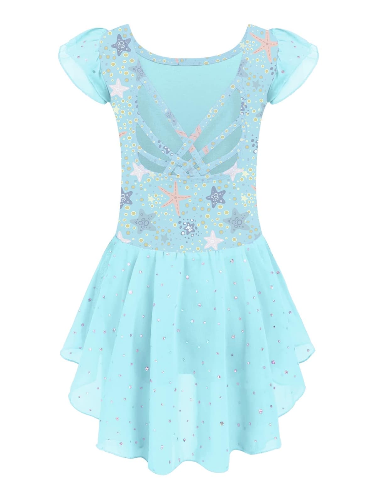 Arshiner Traje de Ballet para Niñas de 2-10 Años Sin Espalda Manga Corta Ropa de Danza Mono de Algodón con Falda Irregular con Lentejuelas — view 14