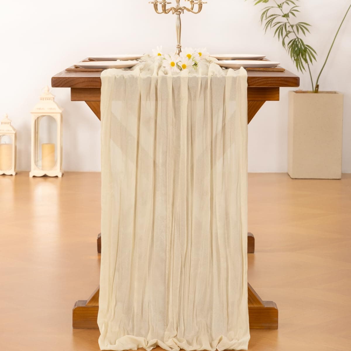 Socomi Beige Cheesecloth Table Runner Easter Spring Boho Rustic Gauze 120 inch 10FT Cheese Cloth Runner for Wedding Party Baby Shower Birthday Home Decor Holiday Decorations — view 3