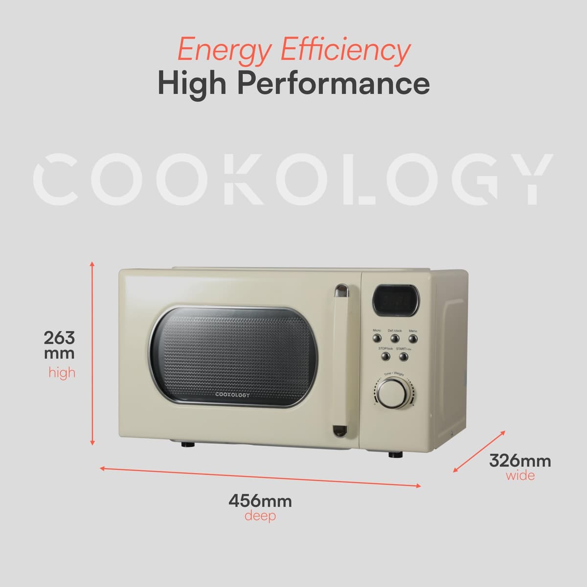 Cookology RETDD20CR Freestanding Retro Microwave - 20 Litre Capacity - With 25.5cm Turntable - 800W Microwave - 8 Auto Cooking Programs - 5 Cooking Power Levels - Defrost Setting - Cream — view 4