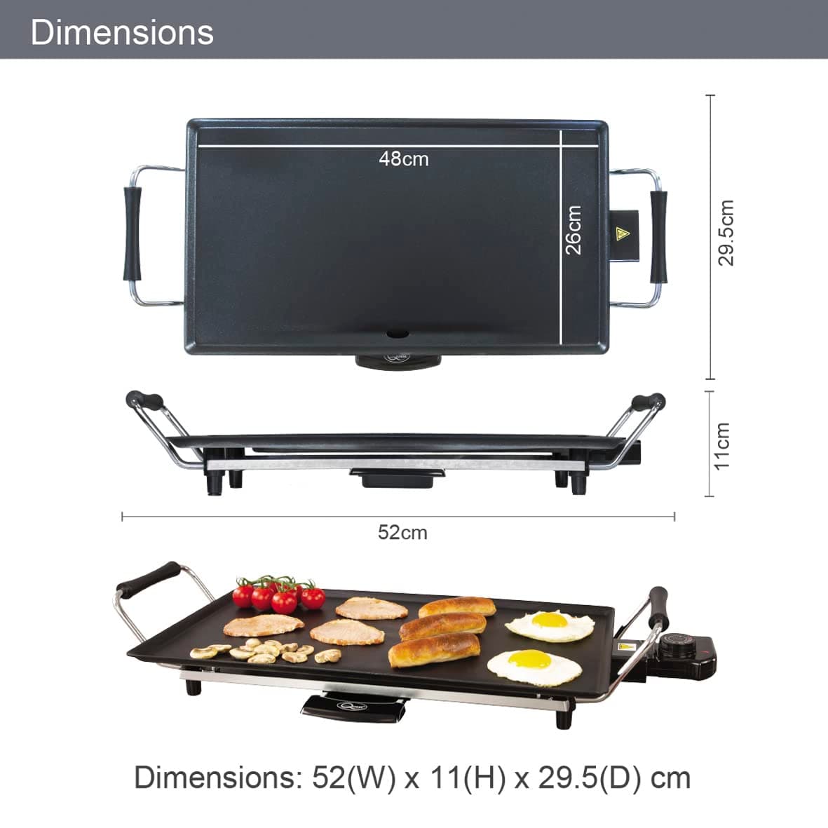 Quest Large Teppanyaki Grill, Non Stick Electric Grill, Adjustable Thermostat, Includes 8 Wooden Spatulas, For Parties, Family Meals & More, 48cm x 26cm Cooking Plate — view 3