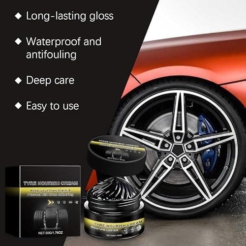 Tyre Nourish Cream, Tire Shine Wax for Car Tires, Restorement Black Gloss, Sun Prevention Water-Proof Tire Care, Wheel Refurbishment Polish for Long-Lasting Shine and Clean, Black Glossy Tire (3) — view 3