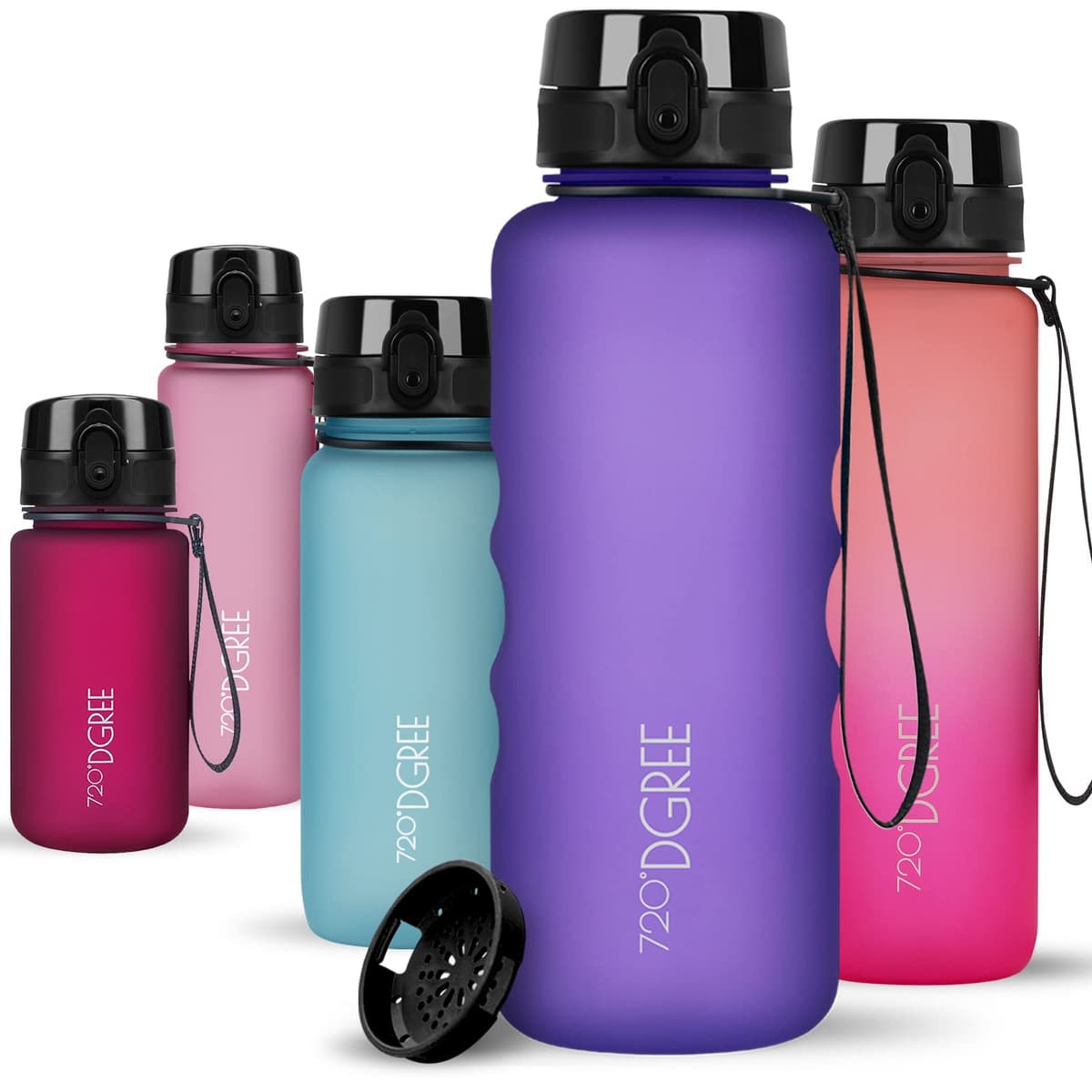 720°DGREE Botella Agua 1,5 Litros “uberBottle“ - Tamiz-Fruta, softTouch - Sin BPA, Prueba de Fuga, Reutilizable, Antigoteo - XL Cantimplora, Water Bottle ideal para Fitness, Gimnasio, Deporte, Outdoor