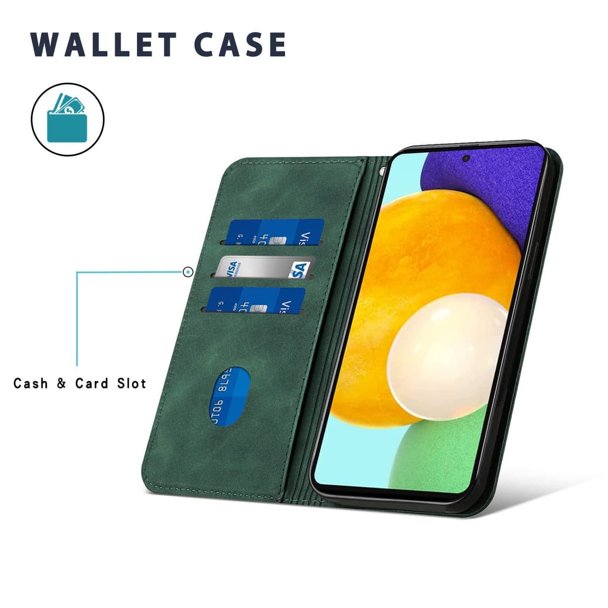 Funda para Samsung Galaxy A52 4G 5G / Galaxy A52s 5G, Funda Libro de Cuero con Ranura para Tarjeta, Wallet Flip Caso Carcasa para Samsung Galaxy A52 4G 5G / Galaxy A52s 5G (Verde) — view 4