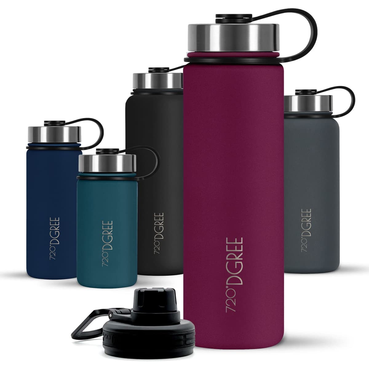 720°DGREE Botella Agua Termo Acero Inoxidable “noLimit“ – 410ml, 530ml, 710ml, 950ml, 1200ml - Sin BPA Free, Antigoteo y Prueba de Fugas - Frasco térmico, Cantimplora Aislada +Cubierta Deportes Gratis