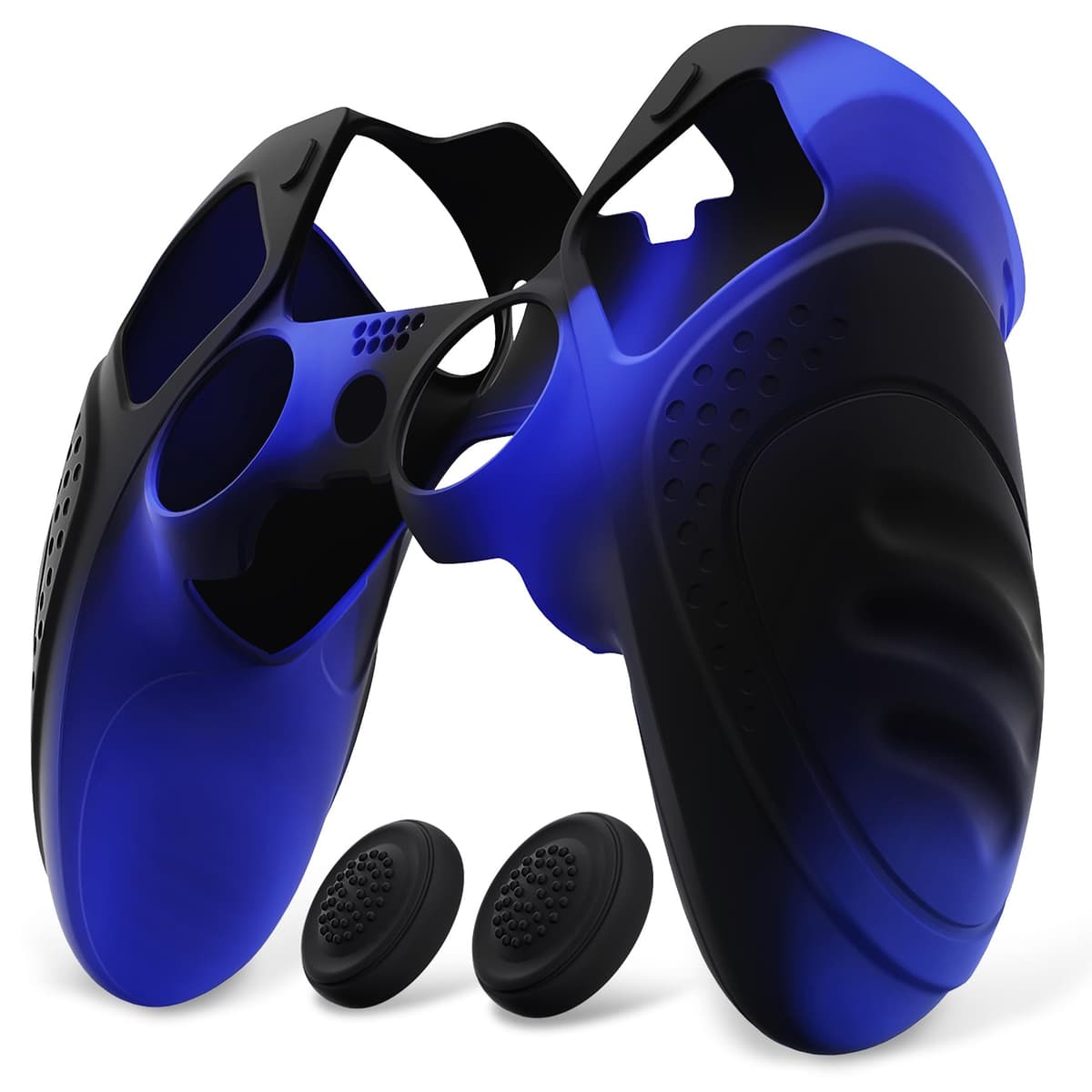 PlayVital Funda de Silicona Antideslizante para ps5 Edge - Cubierta Protectora con 2 Tapas para Joysticks, Protector de Goma para ps5 Edge Mando, Diseño Ergonómico (Edición Guardian - Azul&Negro)