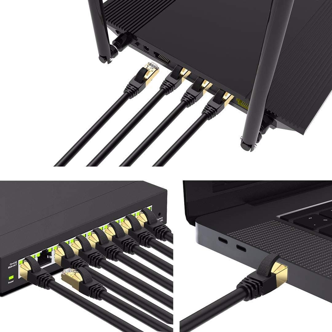 VEEtOP Cable Ethernet Cat 8 de Red con Conectores rj45 Oro para 40 Gigabit Internet LAN 1m Negro — view 9