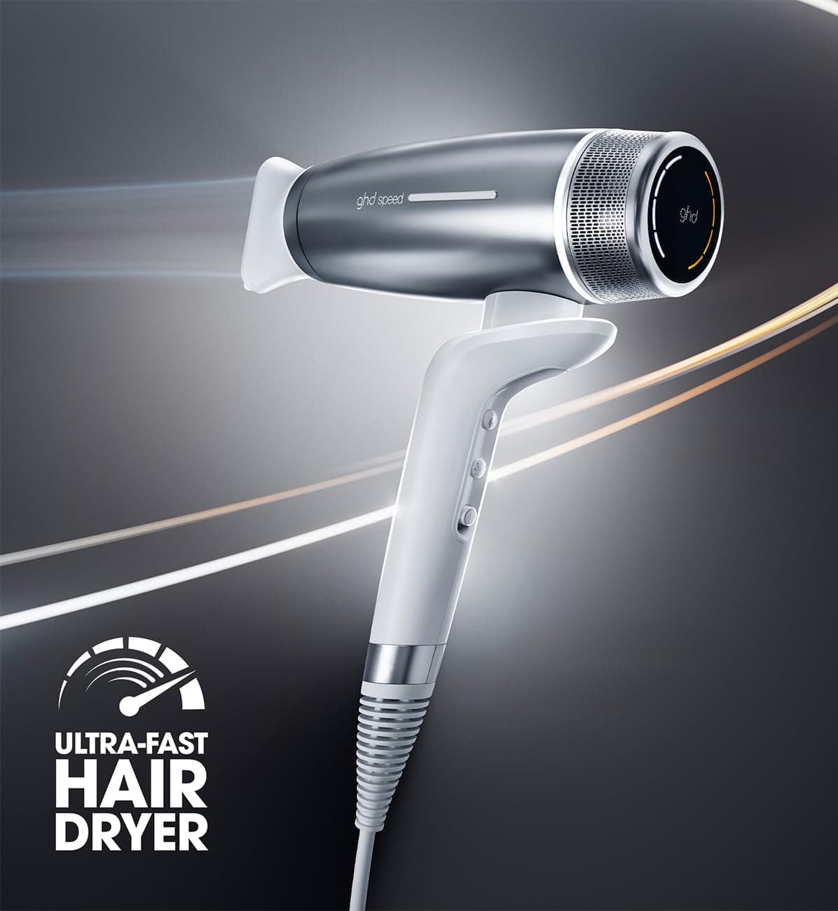ghd Speed Ionic Hair Dryer in Silver White - Fast, Quick, Powerful Blow Dries with Control & No Heat Damage, ghd's Best Blow Dryer - for All Hair Types (UK Plug) — view 2