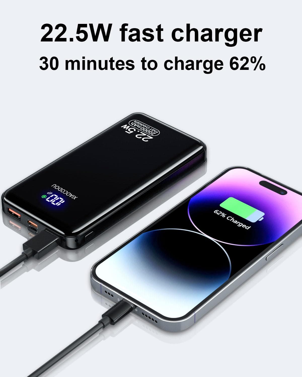 Power Bank 20000mAh, PD3.0 QC4.0 22.5W Fast Charging PD20W USB C Power Bank Portable Charger With LCD Display Compatible with iPhone 17 16 15 14 13 Android and more — view 2