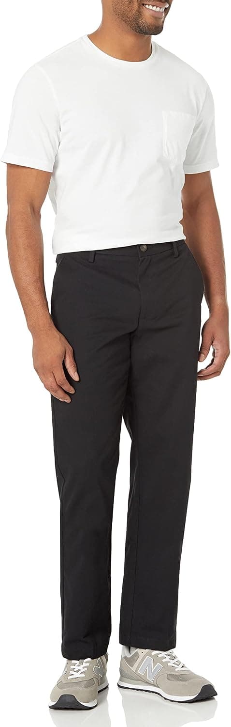 Amazon Essentials Men's Straight Fit Wrinkle-Resistant Flat-Front Casual Chino Trousers 42W / 29L Black — view 3