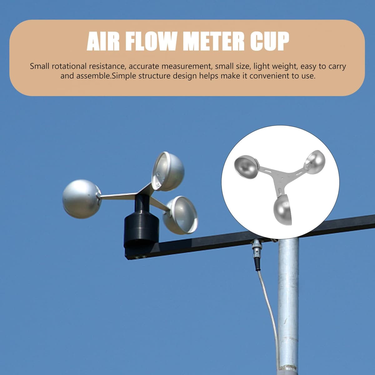 Kisangel Sensor de Anemómetro de 3 Copas de Aleación de Aluminio para Medición de Velocidad y Dirección del Viento en Invernaderos Agrícolas Diámetro 200 MM — view 4