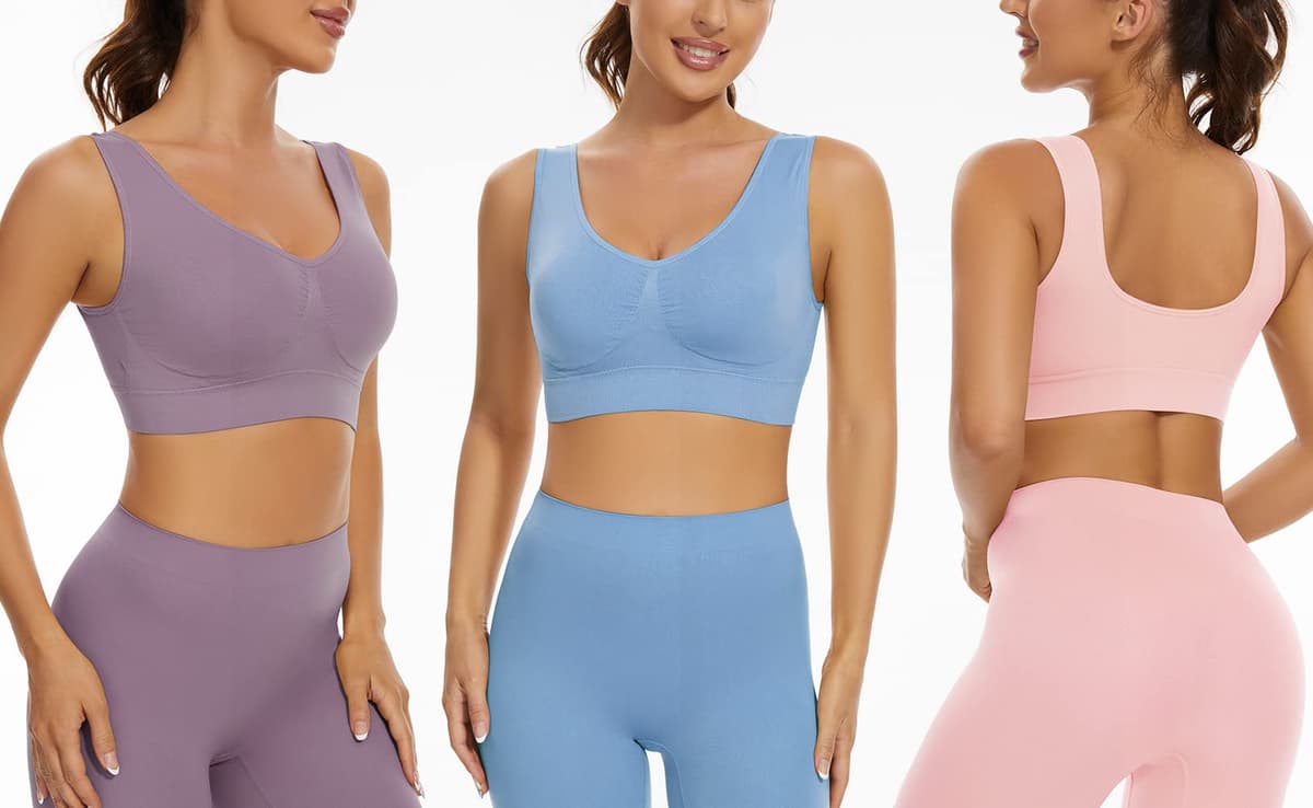 Lemef 3-Pack Seamless Sports Bra Wirefree Yoga Bra with Removable Pads for Women — view 3