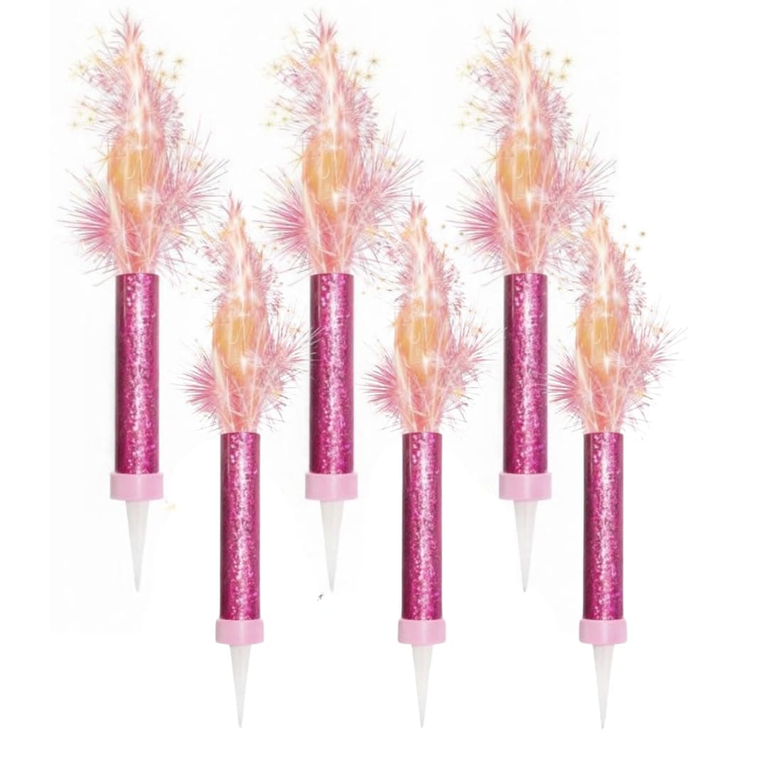 Ice Fountain Cake Sparkler Candles Birthday Cake Topper Firework Candles 15cm Indoor Sparkler Wedding Anniversary Party Decoration Colourful Cake Candles (Pink, 4 PCS) — view 5