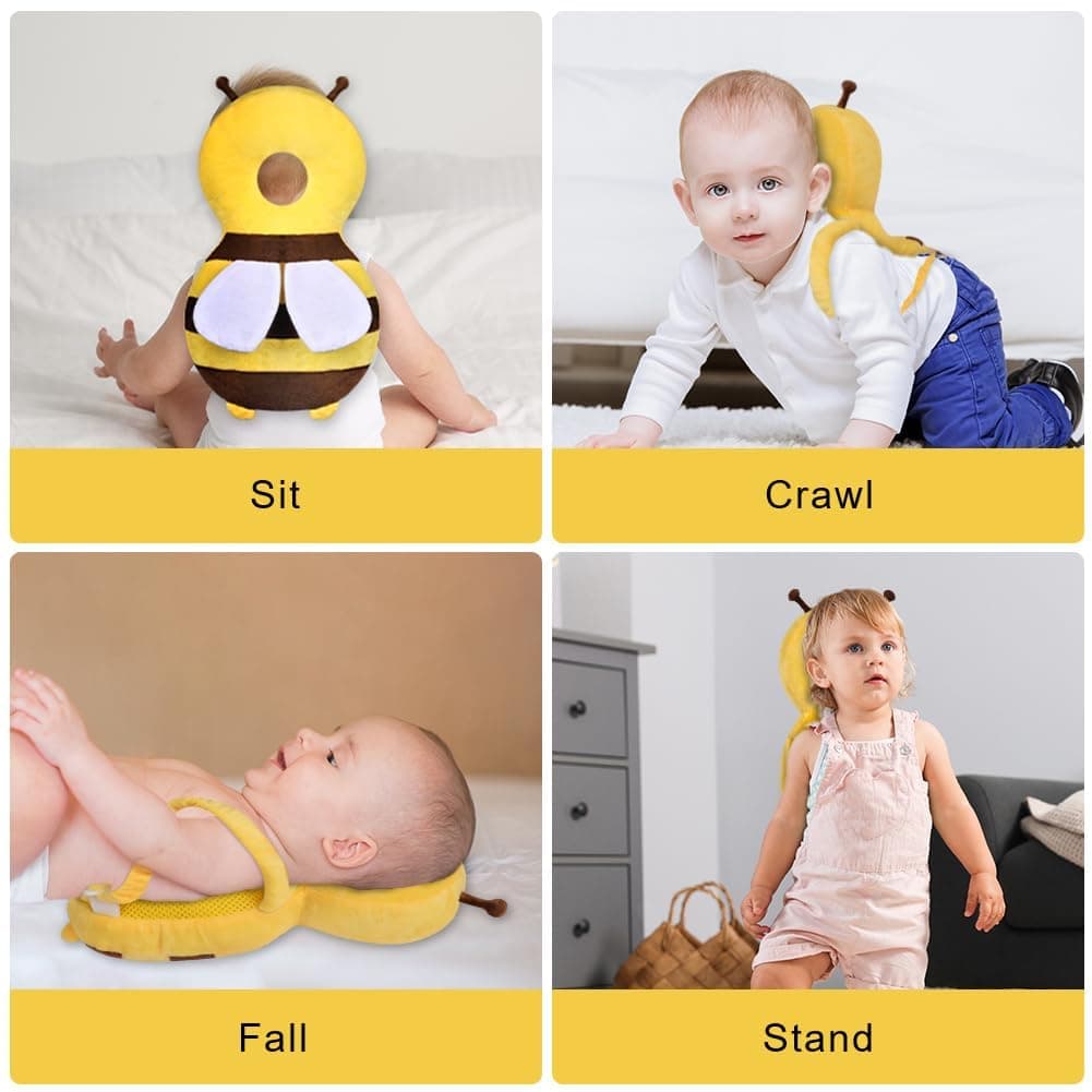Vicloon Protector de Cabeza para Bebe, Cojín Protector Seguridad Bebe con Rodilleras, Anti-Caídas Almohada Protección Bebé, Almohadilla Protectora de Cabeza para Gatear y Caminar-Abeja — view 3