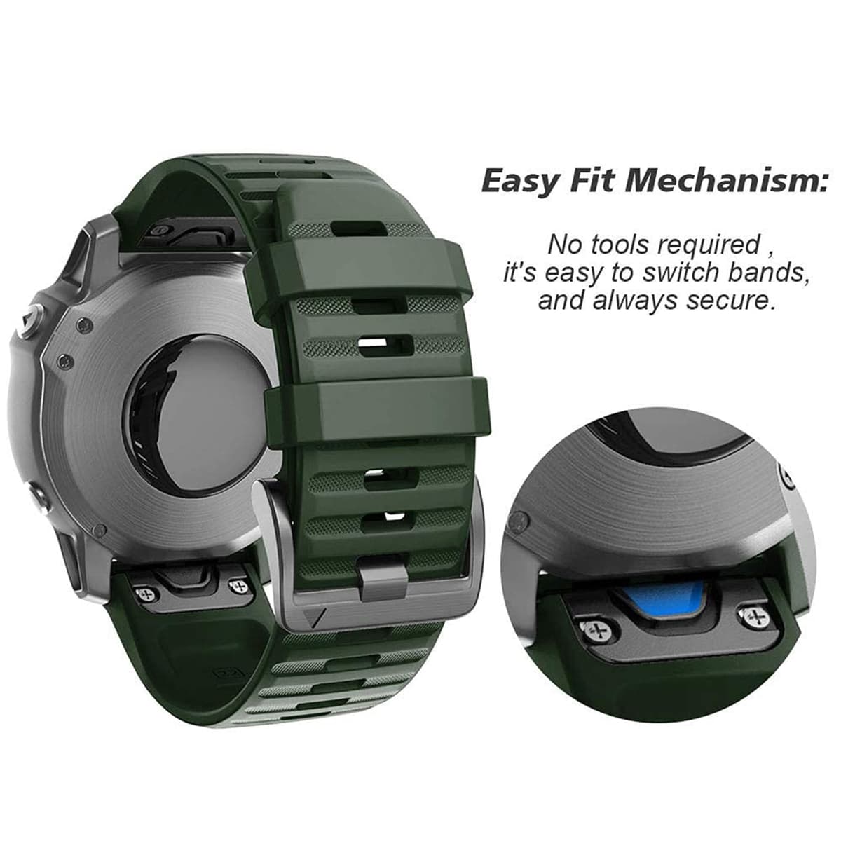 NotoCity Corrra para Garmin Fenix 7/6/5/6 Pro/7 Pro/5 Plus, Quickfit 22mm Correa para Garmin Fenix 8/8 pro 47mm, Forerunner 965/955/935, Nylon Correas para Epix Gen 2, Quatix 7(Negro+Verde militar) — view 3