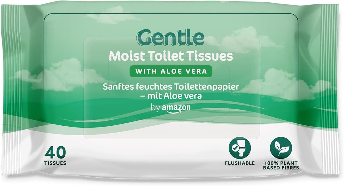 by Amazon Gentle Moist Toilet Tissues with Aloe Vera, Flushable, 240 Count (6 Packs of 40 sheets) — view 2