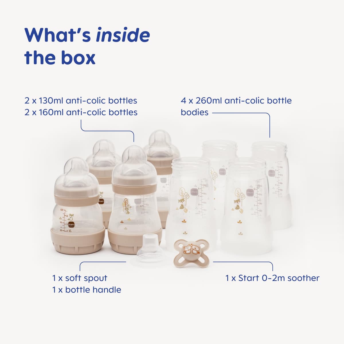 MAM Easy Start Anti-Colic Bottle Starter Set | Includes 4X Feeding Bottles and MAM Original Start 0-2 Month Soother | Self-Sterilising | Baby Gift Set of Newborn Essentials | White (Various Designs) — view 2