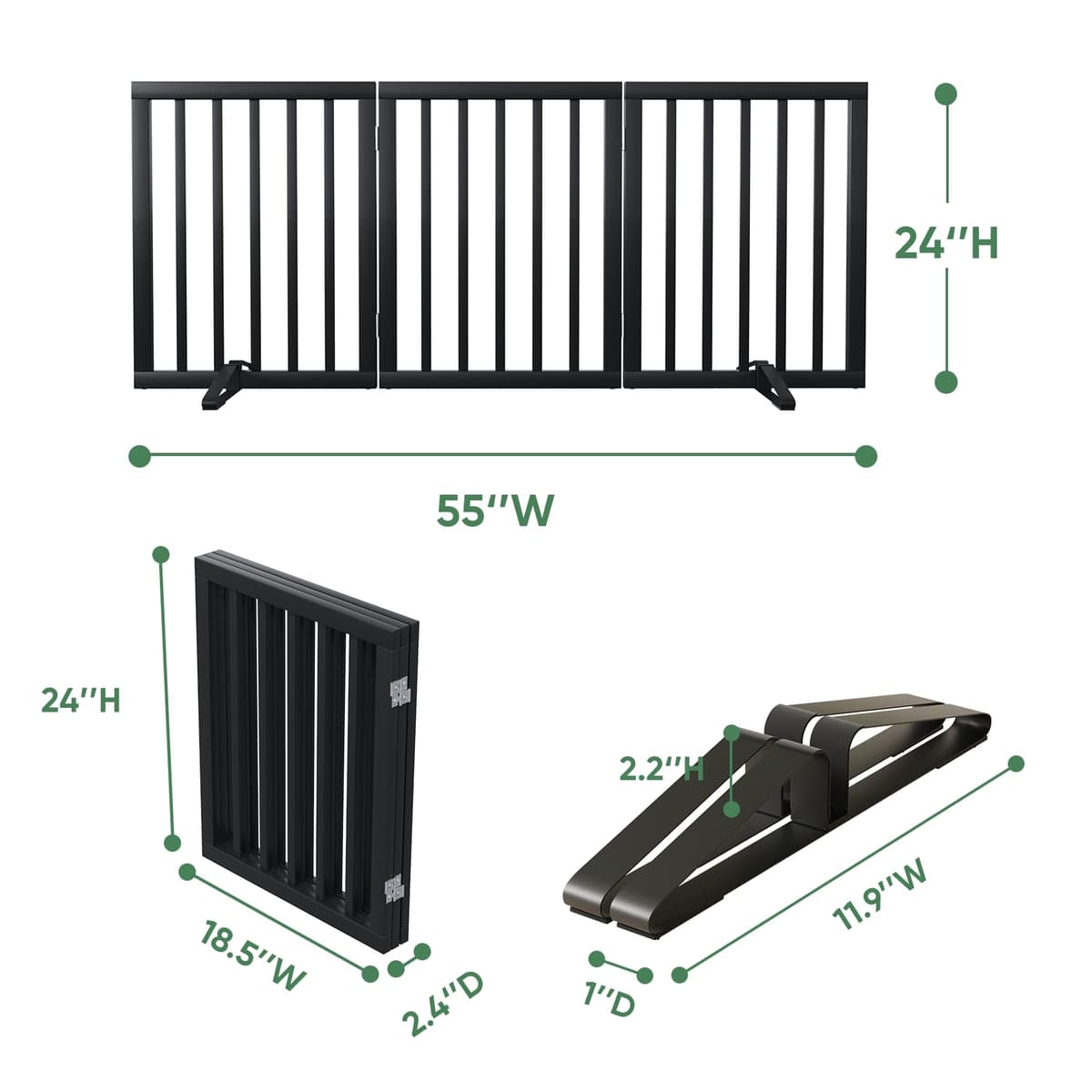 Dog Gates for Doorways, Foldable Dog Gate Indoor, Freestanding Pet Gates for Doorways Bedroom, Puppy Gate with Metal Support Feet, Room Divider 3 Panels (Black) — view 2