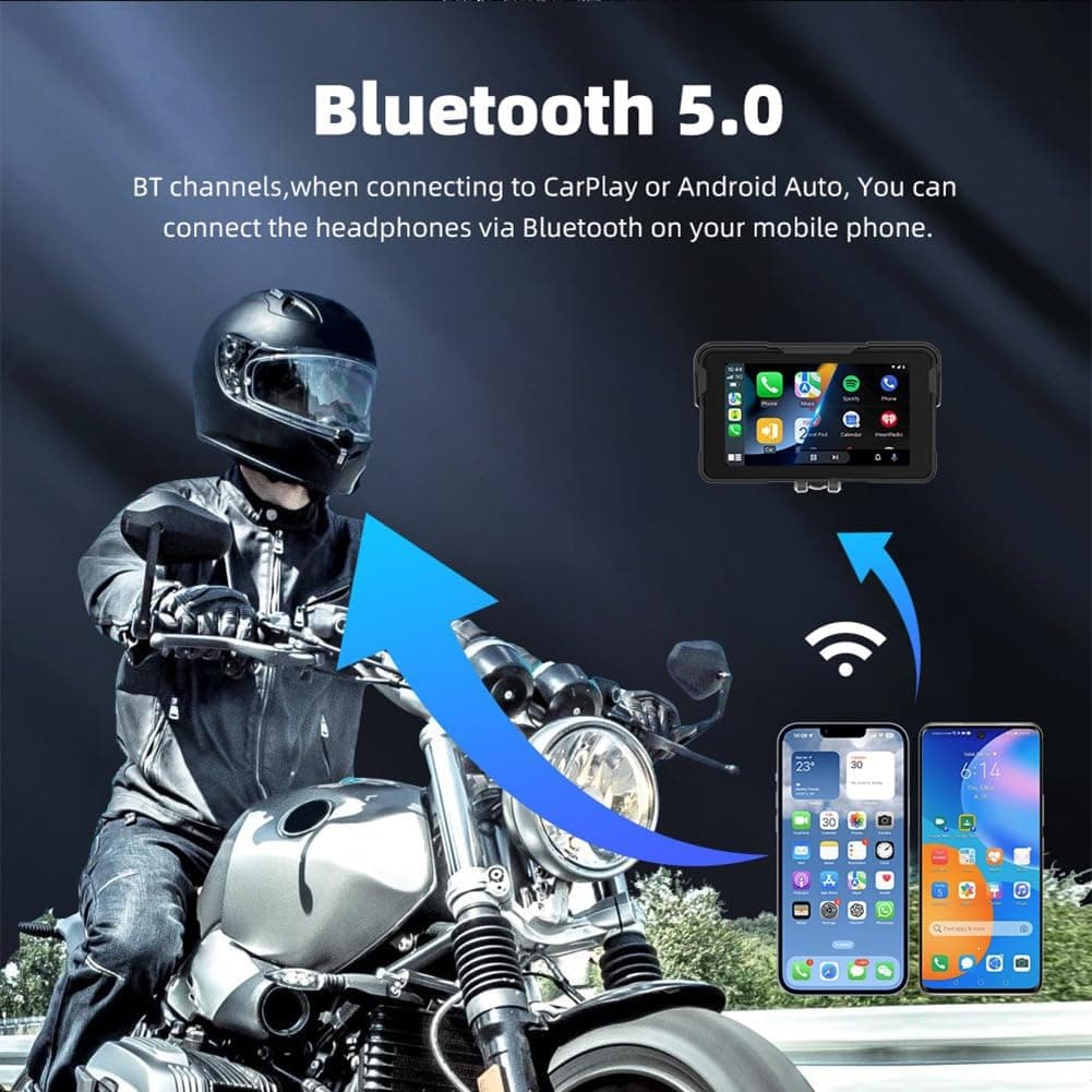 Yarryuter Pantalla de Navegación Digital Portátil para Motocicleta con CarPlay Moto Android Auto de 5.0 Pulgadas y Navegación Inalámbrica para Motocicleta. — view 2