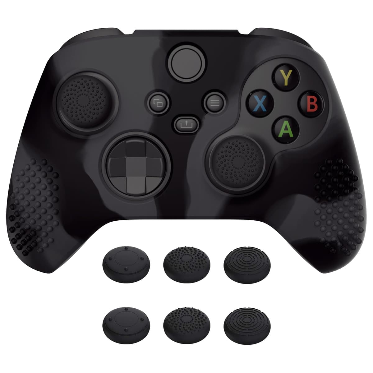 eXtremeRate PlayVital Funda de Silicona para Xbox Series X/S, Carcasa Antideslizante con 6 Thumb Grips, Protector Ergonómico, Accesorios para Xbox Series X/S - 3D Tachonado (Oscuro Gris Negro)