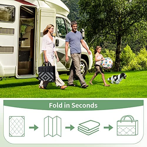 GENIMO Outdoor Rug for Patio Clearance,5'x8' Waterproof Mat,Reversible Plastic Camping Rugs,Rv,Porch,Deck,Camper,Balcony,Backyard,Black & Gray — view 5