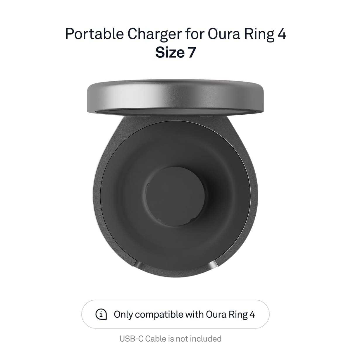 Oura Ring 4 Charging Case (USB-C Cable not included) - Dark Grey - Size 7 - Holds up to 5 charges / 1 month charge capacity, Recharge within 90 minutes — view 2
