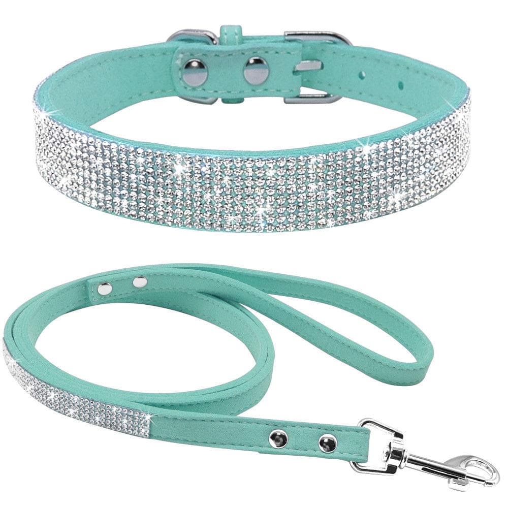 Cute Dazzling Sparkling Elegant Fancy Soft Suede Leather Bling Rhinestone Crystal Jeweled Pet Cat Dog Puppy Collar Dog Leash Combo Set (S, Black-2) — view 26