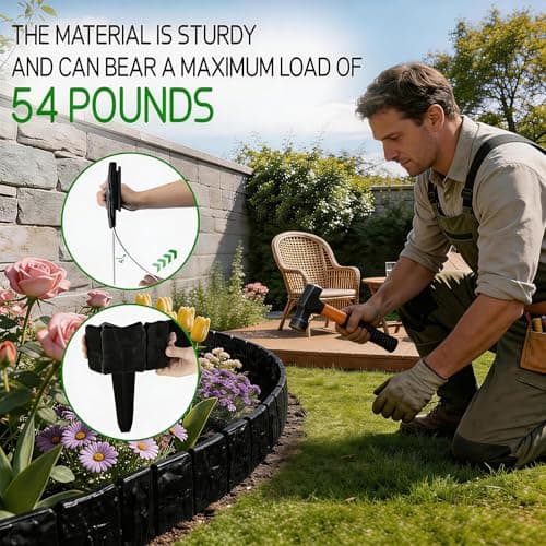 30/40 Pcs Garden Edging Border, Plastic Stone Effect 24/32ft Landscape/Lawn Edging Garden Decor Fence for Garden Lawn Landscape Flower Bed Patios DIY Yard No Dig (30, Black) — view 5