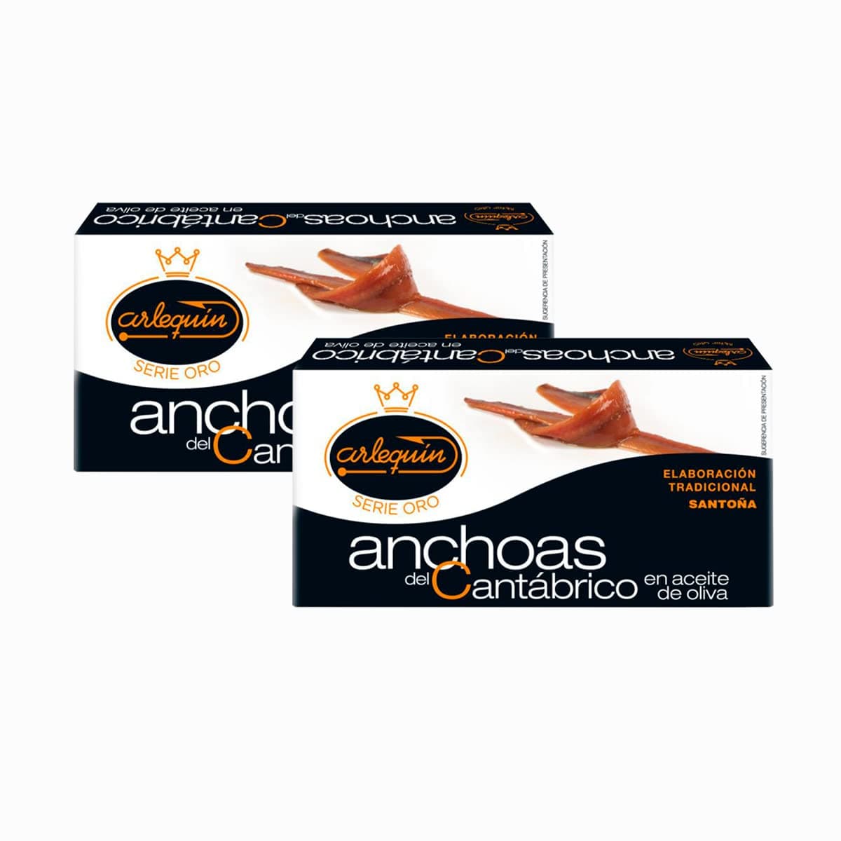 ARLEQUIN Serie Oro Anchoa del Cantábrico, Elaborada a Mano en Santoña, en Aceite de Oliva (2 Latas - 100 grs)