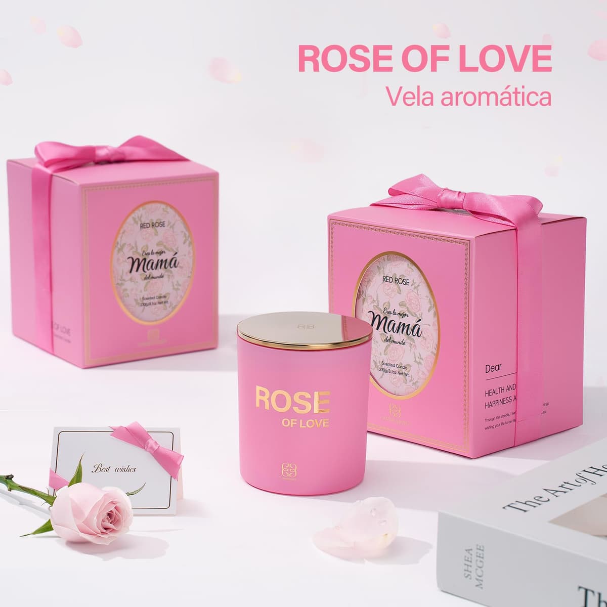 Regalo Mama,Regal-o Cumpleaños Madre,Eres la Mejor Mamá del Mundo,Regalos Originales para Madres, Rosa Vela Aromática,Burn time: 50 hours,230 g/ 8.1 oz conTarjeta, Caja de Rega-lo — view 2