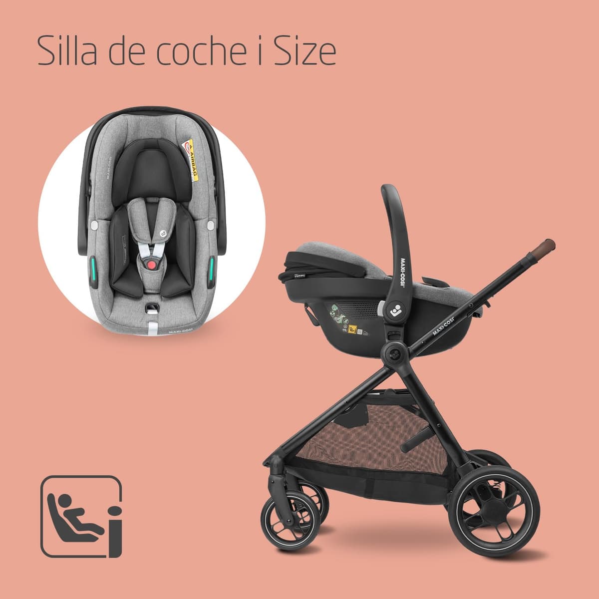 Maxi-Cosi Zelia S Trio Cochecito Bebe 3 Piezas, 0 - 4 Años, hasta 22 kg, Plegable, Compacto y Reclinable Silla de Paseo, con CabrioFix S i-Size Silla Coche Bebe, Accesorios, Bolso Cambiador, Gris — view 4