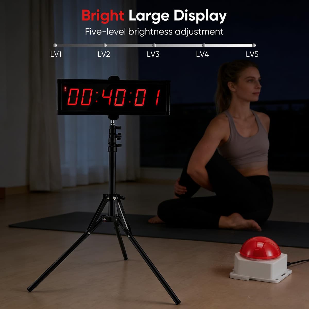 Temporizador Cuenta Regresiva, Cronómetro Digital 2,3 Pulgadas Y 6 Dígitos para Competiciones Y Juegos Temporizador Gimnasio con Trípode Cronómetro Deportivo con Control Remoto 12/24H (Cargar) — view 4