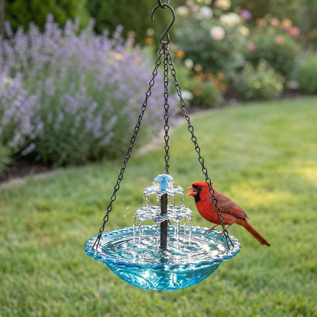 Solar Cascade Hanging Bird Bath Fountain with Glass Bowl, Outdoor Solar Powered Water Feature with Pump for Garden Patio Backyard, Attracts Hummingbirds and Wild Birds Decor (Gray) — view 2