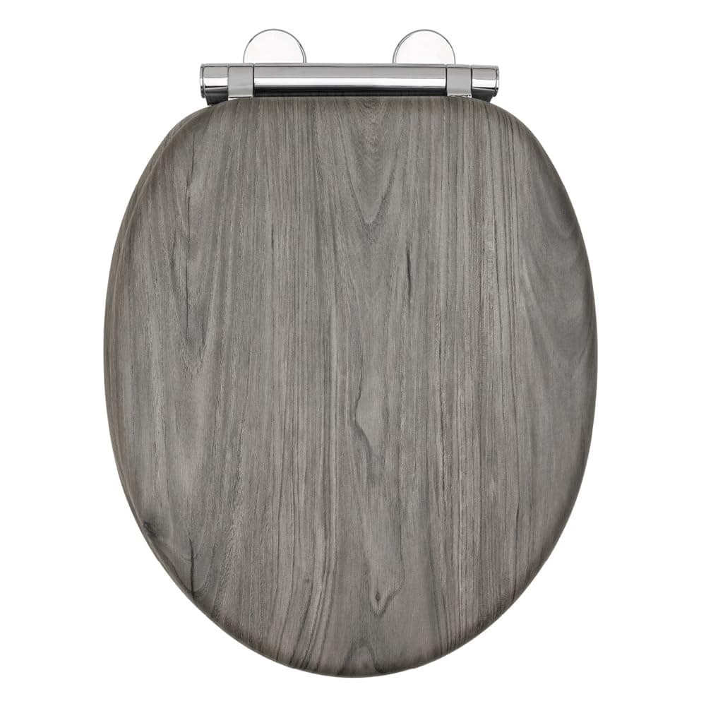 AQUALONA® Luxury Grey Oak Effect Toilet Seat - Soft Close MDF Moulded Wood Seat with Quick Release Button and Durable Hinges - Comfortable, Easy to Clean and Install with Universal Fittings