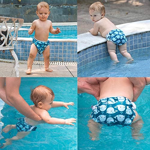 ALVABABY Swim Diapers 2pcs Reusable Baby Swim Diaper 9 Months-3T Adjustable Snap Washable Toddler Swimming Diaper for Pool Beach & Swim Lessons – Waterproof PUL Leak-Proof UPF 30+ Large Size — view 2