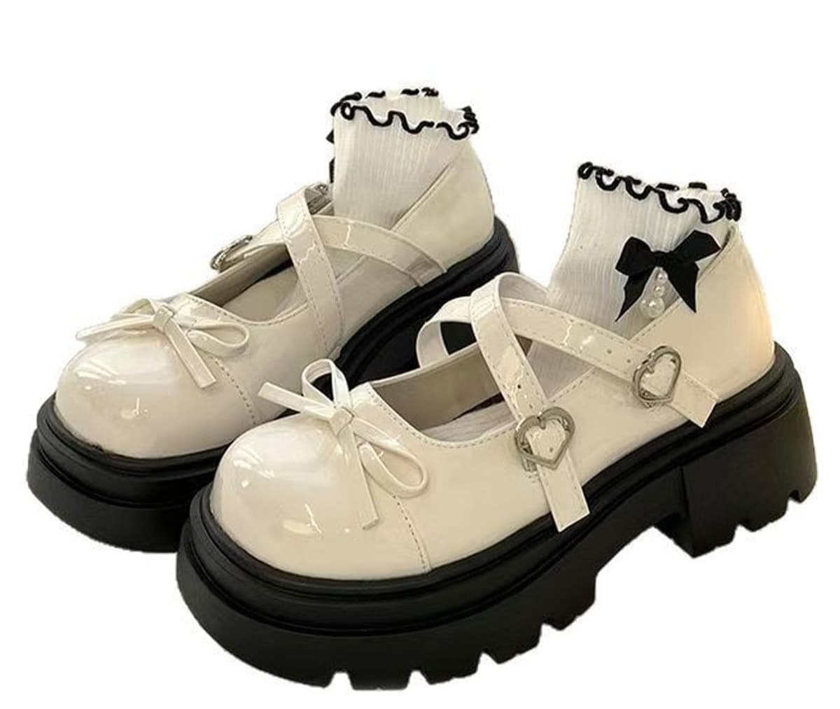 Womens Platform Mary Janes Shoes Sweet Toe Ankle Lolita Gothic Pumps Chunky Patent Leather — view 53