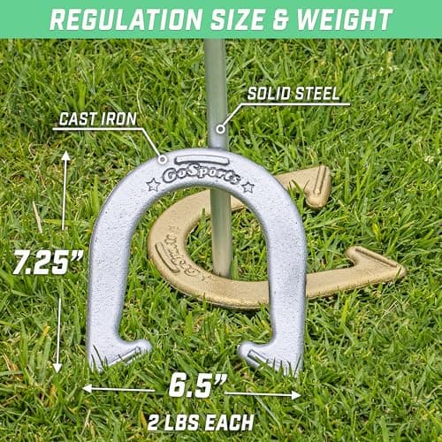 GoSports Steel Horseshoes Outdoor Game Set - Official Size and Weight - Gold & Silver — view 2