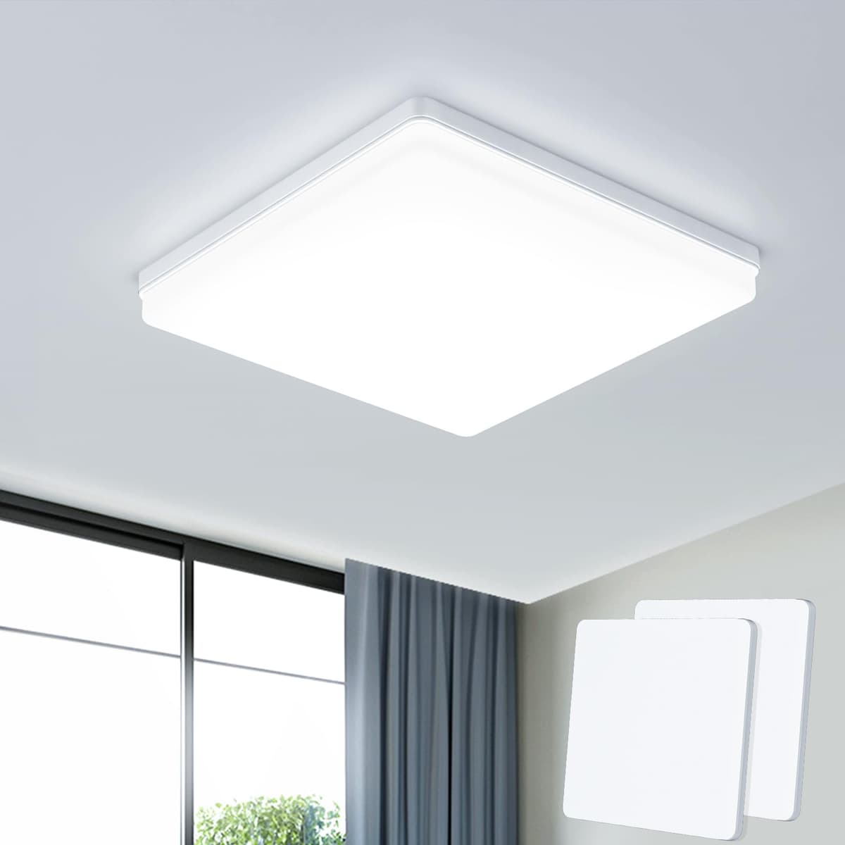 EASY EAGLE LED Lámpara de Techo 48W 4800LM Moderna Cuadrada Plafón Luz Led 6500K Lámpara Panel IP44 Impermeable para Baño Sala Dormitorio Cocina Oficina Comedor Ø30CM — view 14