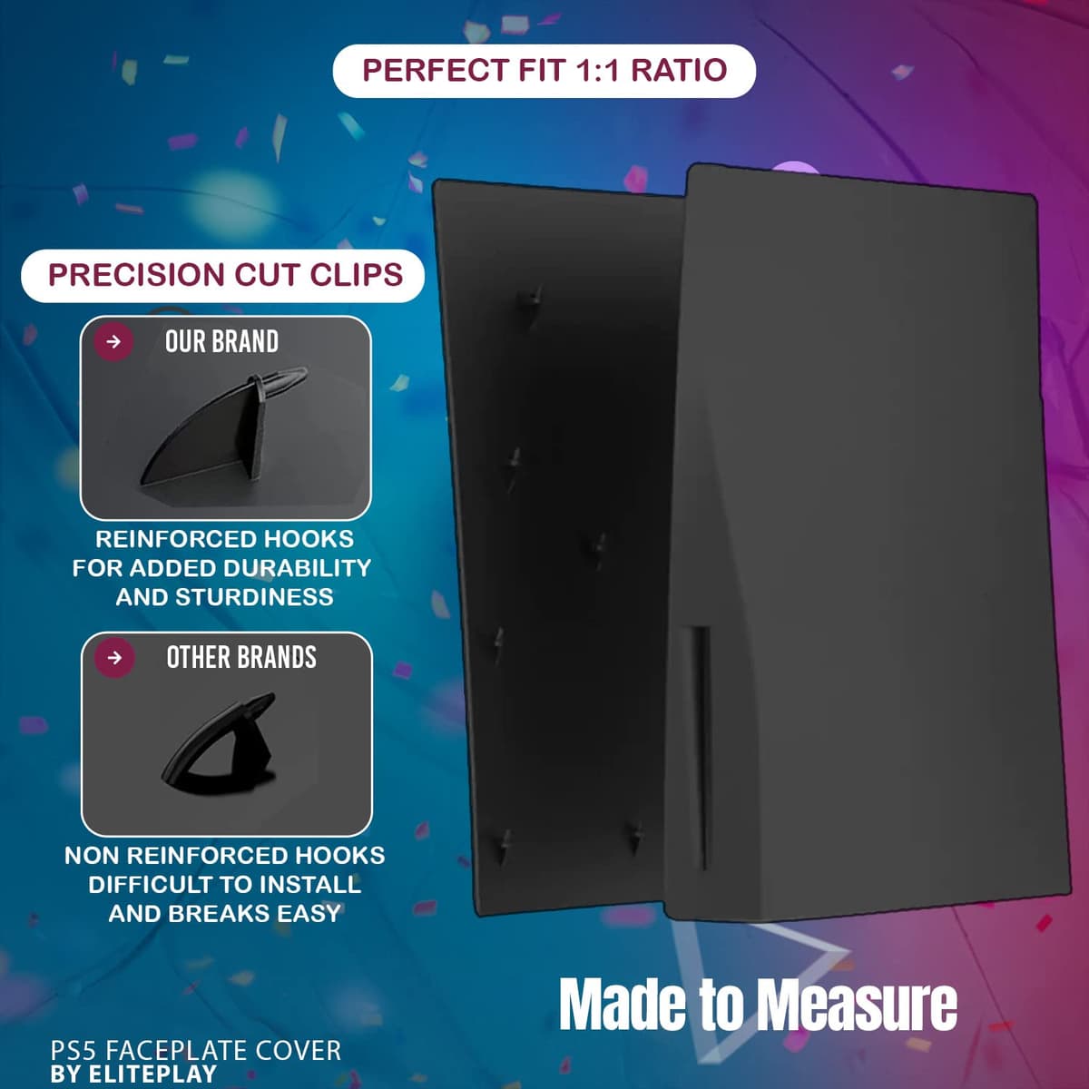 ElitePlay Black Faceplates Cover for PS5 Case Replacement Plate Shell Matte Black Accessories for Playstation 5 Disc Edition — view 4