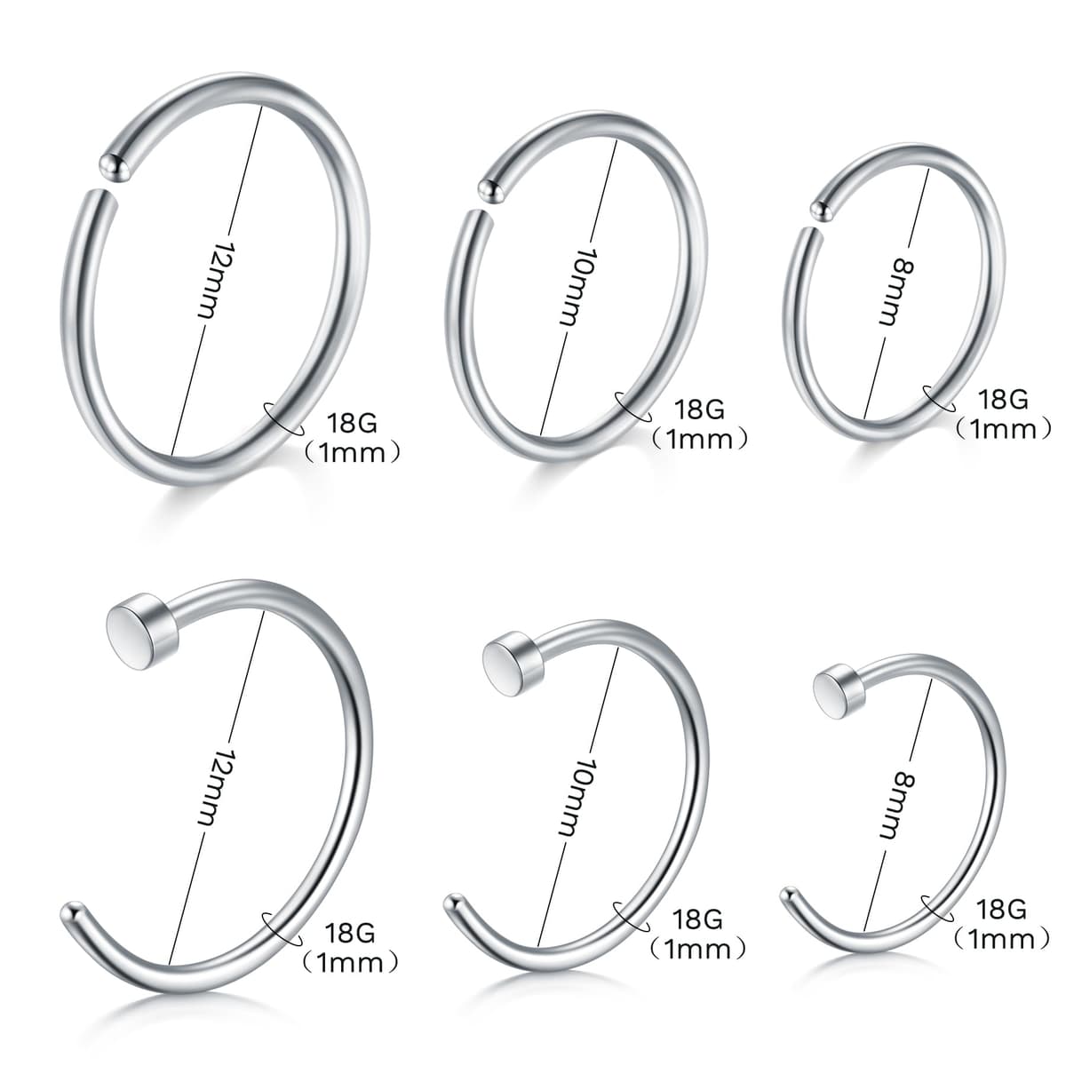 AVYRING Nose Rings Hypoallergenic Stainless Steel L-Shaped Nose Stud Screws with Cubic Zirconia Nose Piercing Jewellery 22G 20G 18G, Pack of 18 Pieces or 24 Pieces — view 3