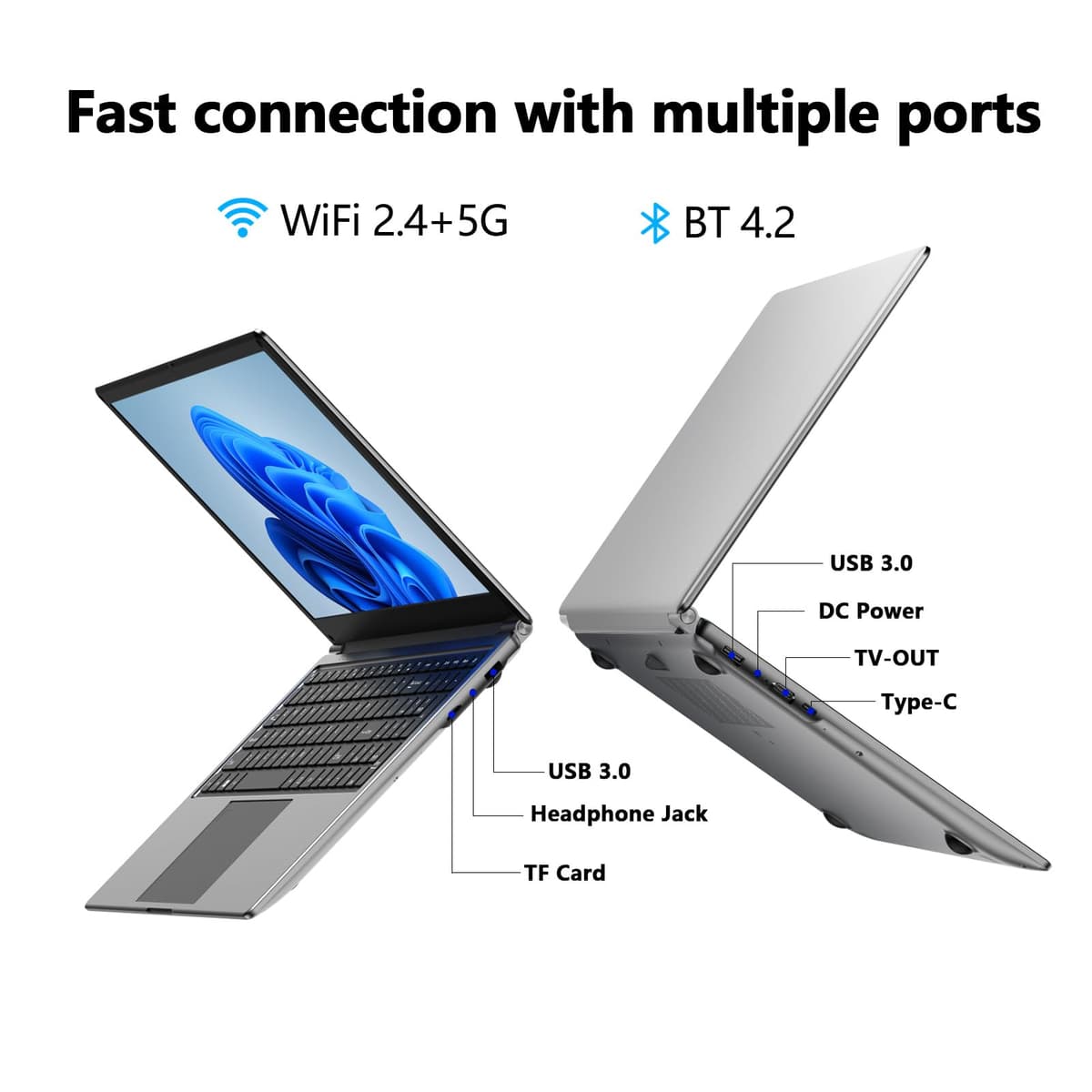 laptop 16-inch 8GB DDR 256GB SSD portable laptop computer, expandable to 1TB, AMD A9-9400 Radeon R5 CPU up to 3.2 GHz, 9000mAh battery, Numeric Keypad, USB 3.0, dual-band WiFi, webcam, slim laptops — view 9
