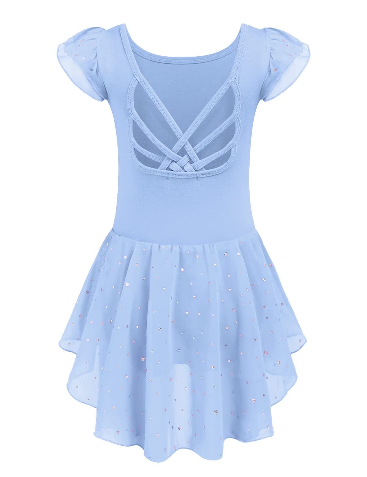 Arshiner Traje de Ballet para Niñas de 2-10 Años Sin Espalda Manga Corta Ropa de Danza Mono de Algodón con Falda Irregular con Lentejuelas — view 15
