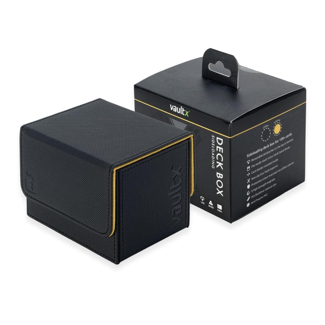 Vault X Caja para mazos de cartas coleccionables de carga lateral, 100+ cartas, material Exo-Tec de primera calidad, tapa magnética extraíble, MTG Commander, TCG (Negro/Amarillo) — view 2