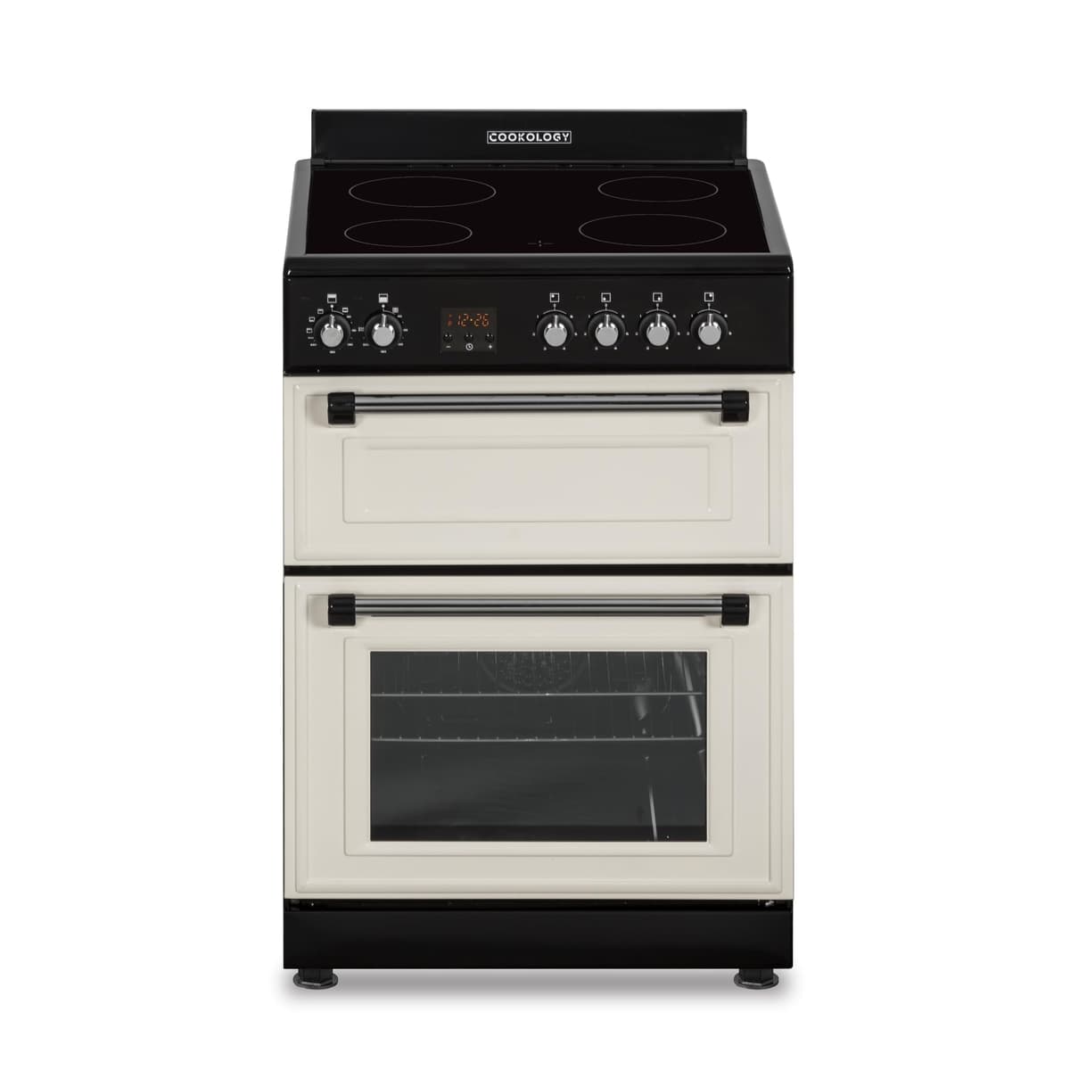 Cookology RETDO600CRM Freestanding Retro Electric Single Cooker Fan Oven in Cream - 94 Litre Capacity - 60cm Wide - Cooker Fan Oven - Ceramic Top - 4 Cooking Zone Hob
