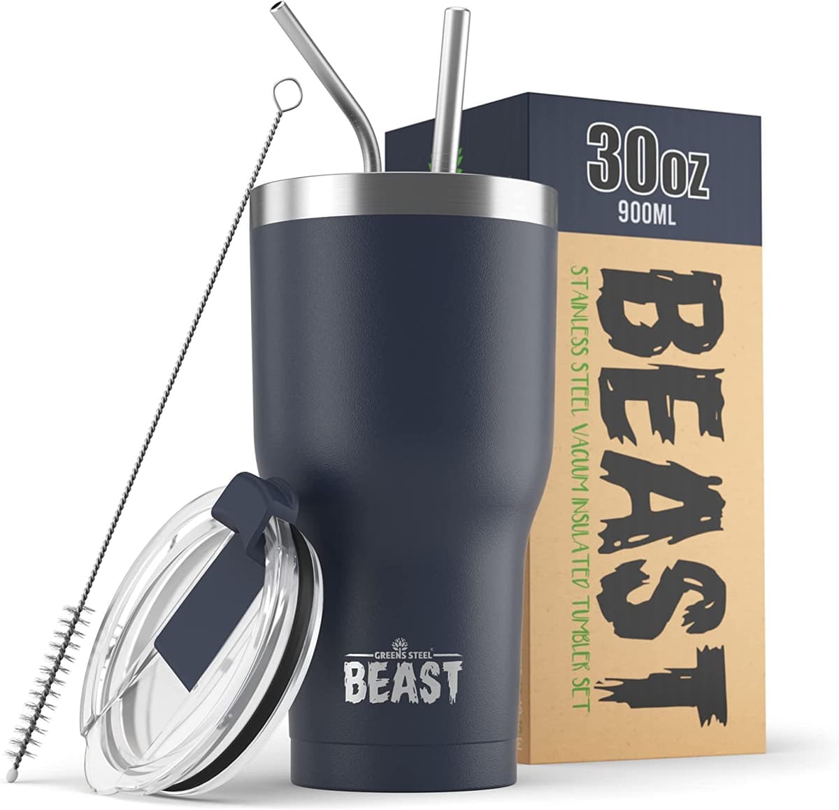 Greens Steel Beast Tumbler – 550 ml (20 oz), Coral | Vaso de acero inoxidable reutilizable con aislamiento al vacío | con 2 pajitas y cepillo de limpieza | Termo de viaje de doble pared — view 76